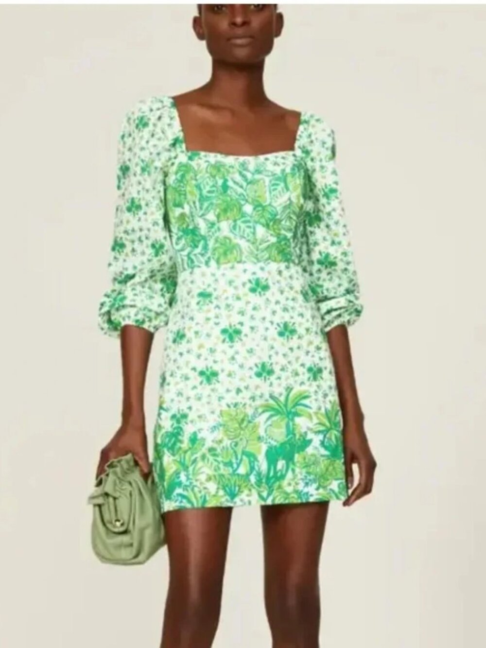 Lilly Pulitzer Esteli Romper Size 10 Green Party Animals Puff Sleeve Like New